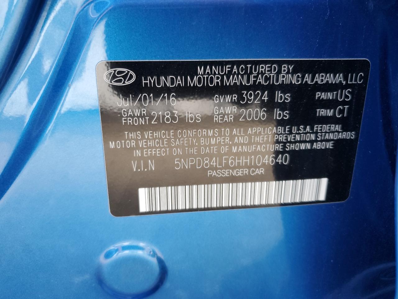 2017 Hyundai Elantra Se VIN: 5NPD84LF6HH104640 Lot: 86177835