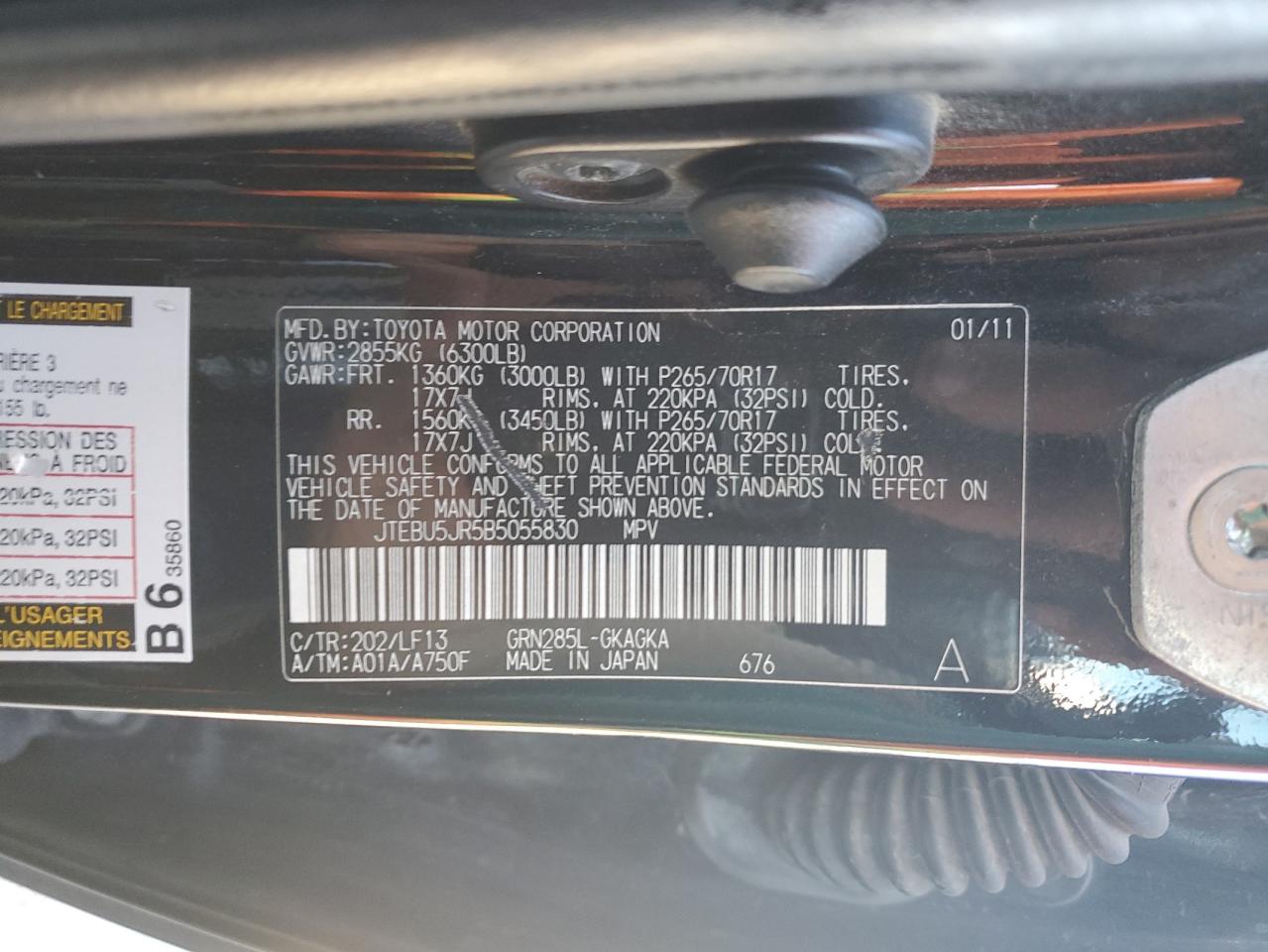 2011 Toyota 4Runner Sr5 VIN: JTEBU5JR5B5055830 Lot: 85388105