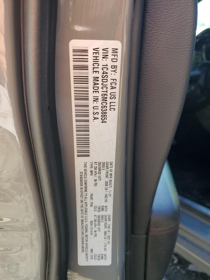 2021 Dodge Durango R/T VIN: 1C4SDJCT6MC638654 Lot: 86298755