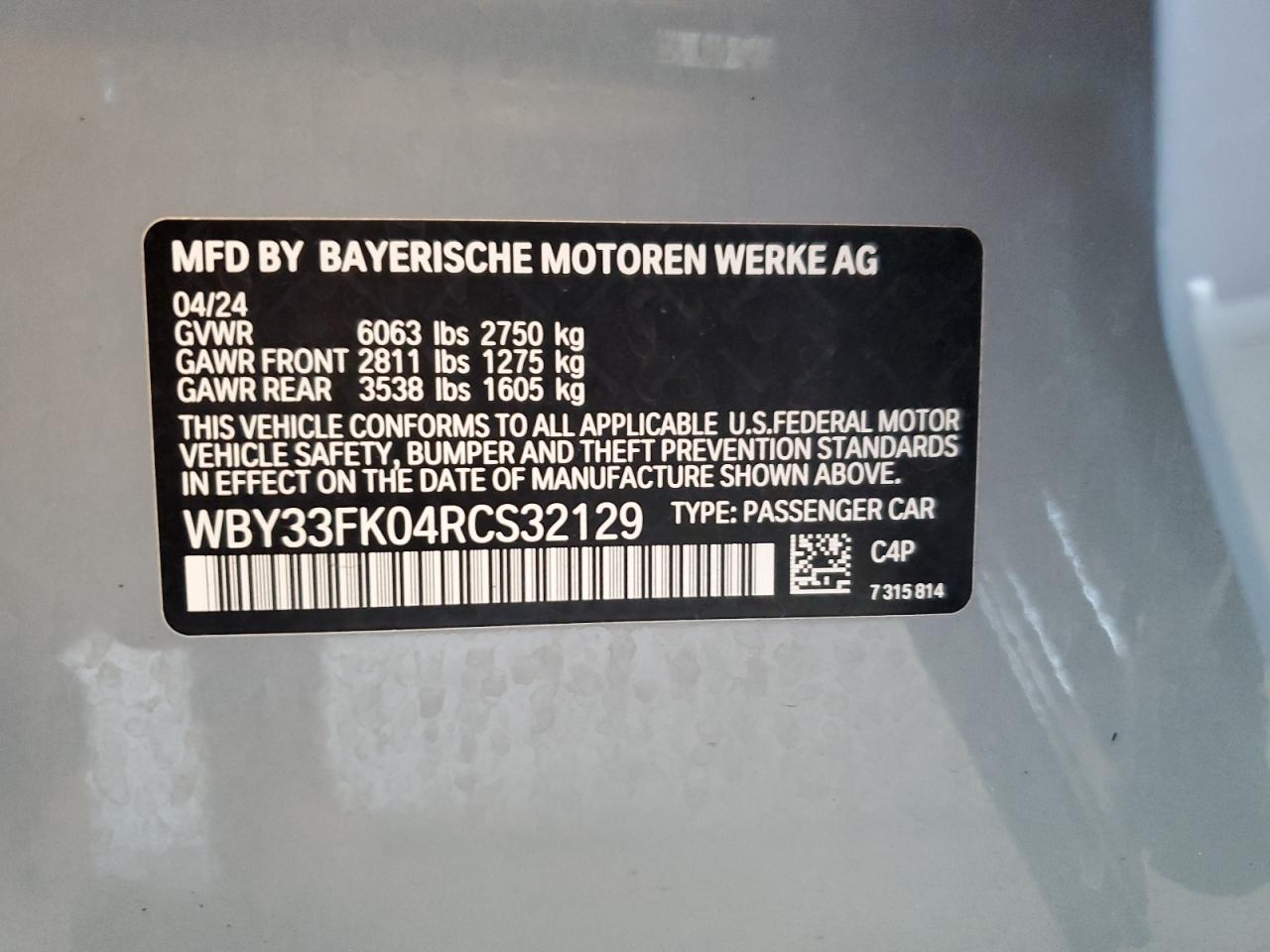2024 BMW I5 Edrive 40 VIN: WBY33FK04RCS32129 Lot: 84874825