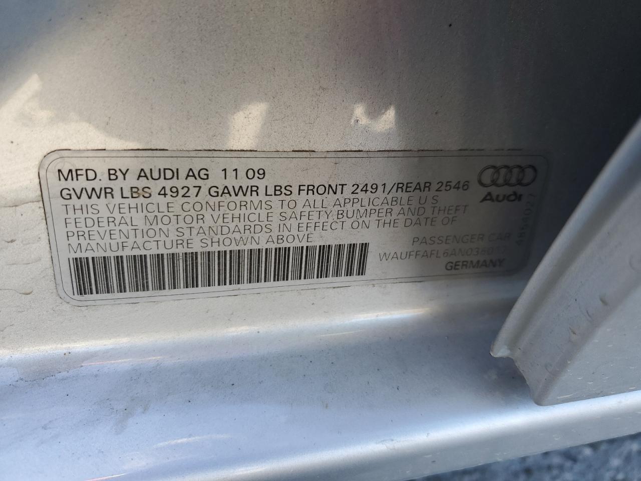 2010 Audi A4 Premium Plus VIN: WAUFFAFL6AN036017 Lot: 90605625