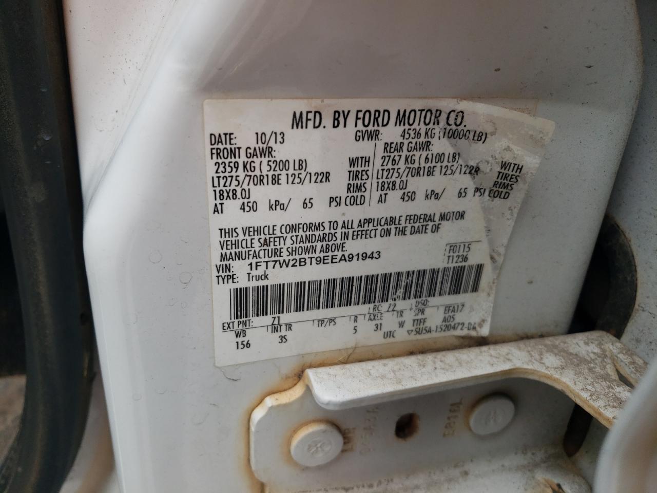 2014 Ford F250 Super Duty VIN: 1FT7W2BT9EEA91943 Lot: 86163165