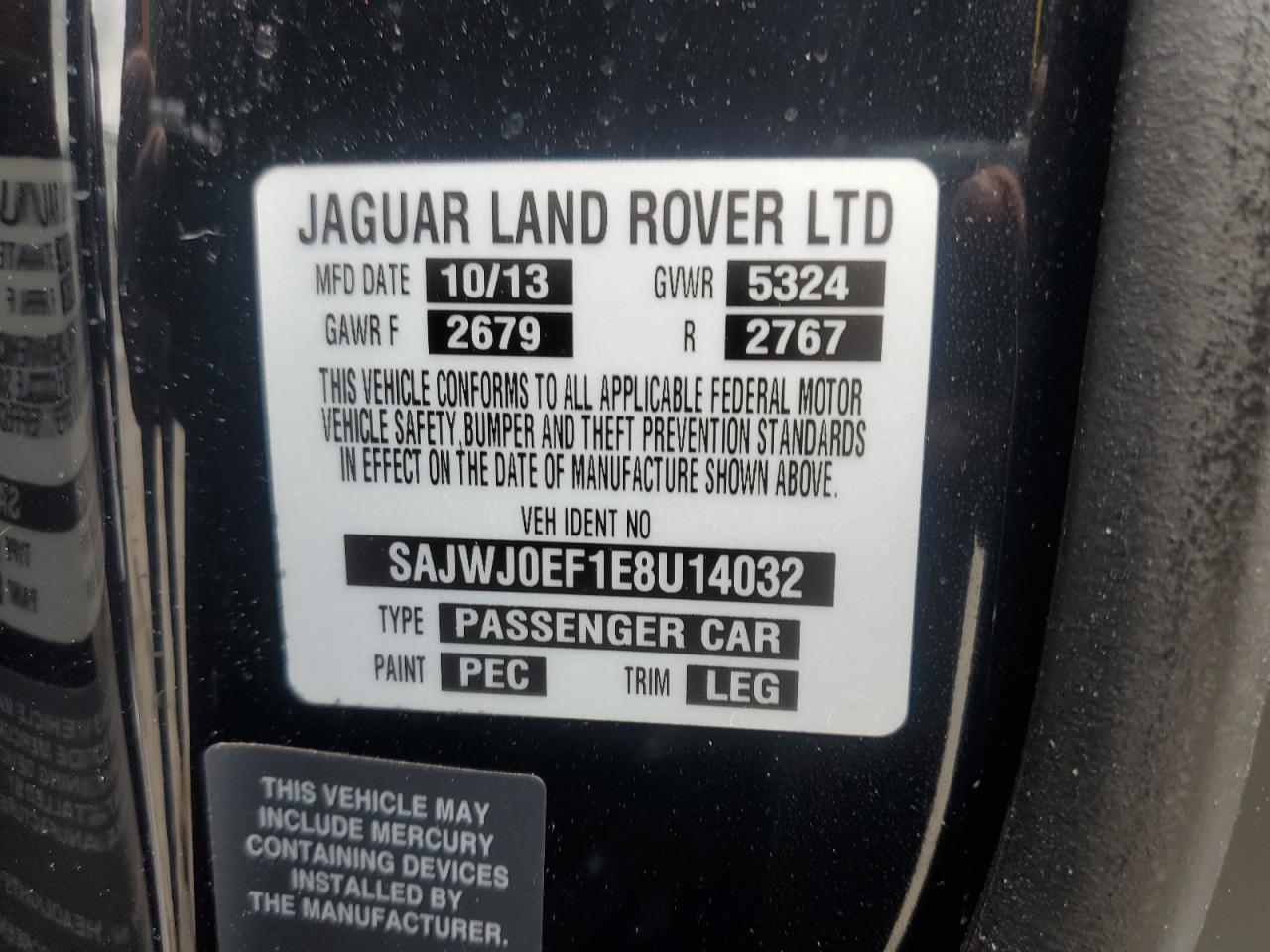 2014 Jaguar Xf VIN: SAJWJ0EF1E8U14032 Lot: 82426255