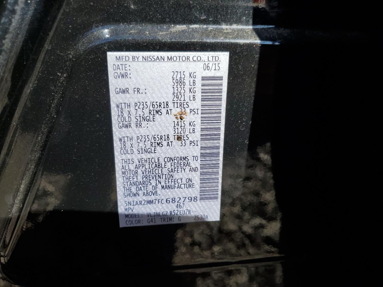 2015 Nissan Pathfinder S VIN: 5N1AR2MM7FC682798 Lot: 84948735