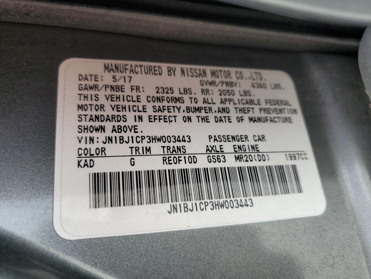 2017 Nissan Rogue Sport S VIN: JN1BJ1CP3HW003443 Lot: 86147495