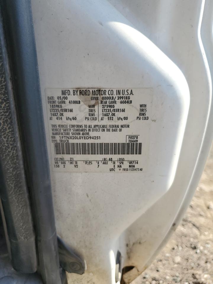 2000 Ford F250 Super Duty VIN: 1FTNX20L0YED94251 Lot: 89718425