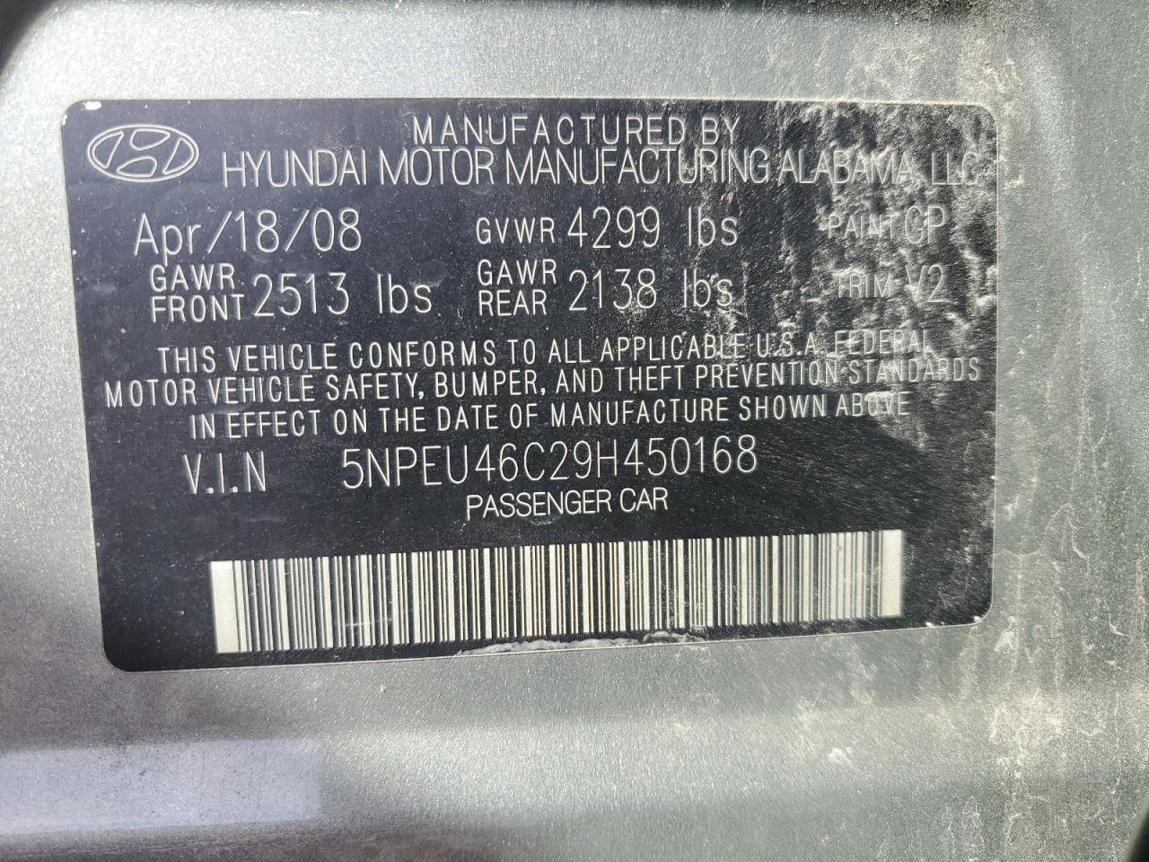 2009 Hyundai Sonata Se VIN: 5NPEU46C29H450168 Lot: 85863025