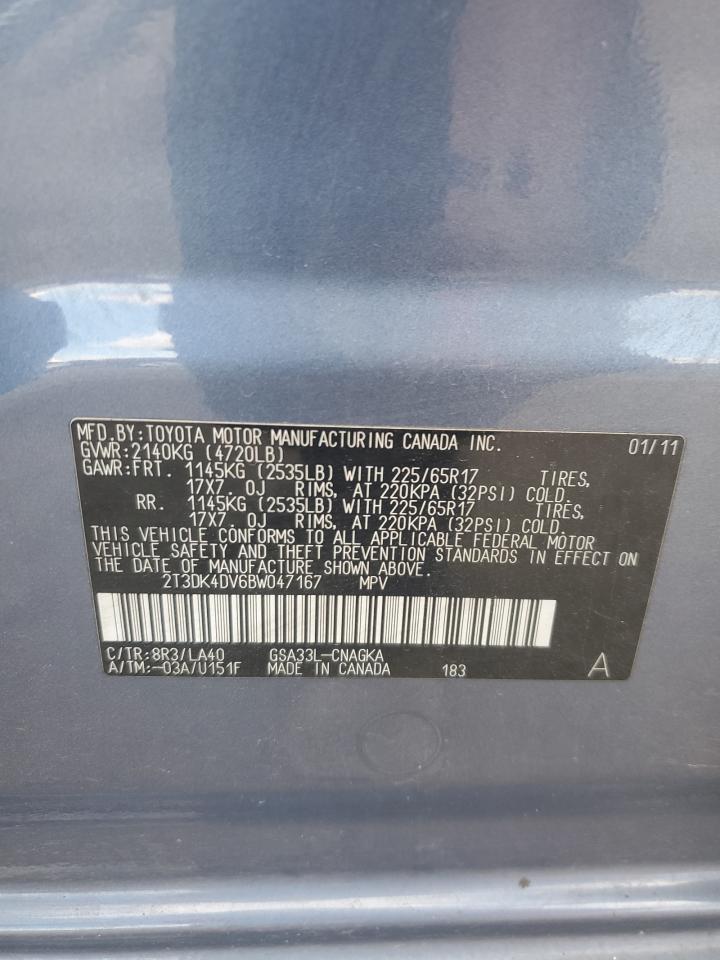 2011 Toyota Rav4 Limited VIN: 2T3DK4DV6BW047167 Lot: 85707315