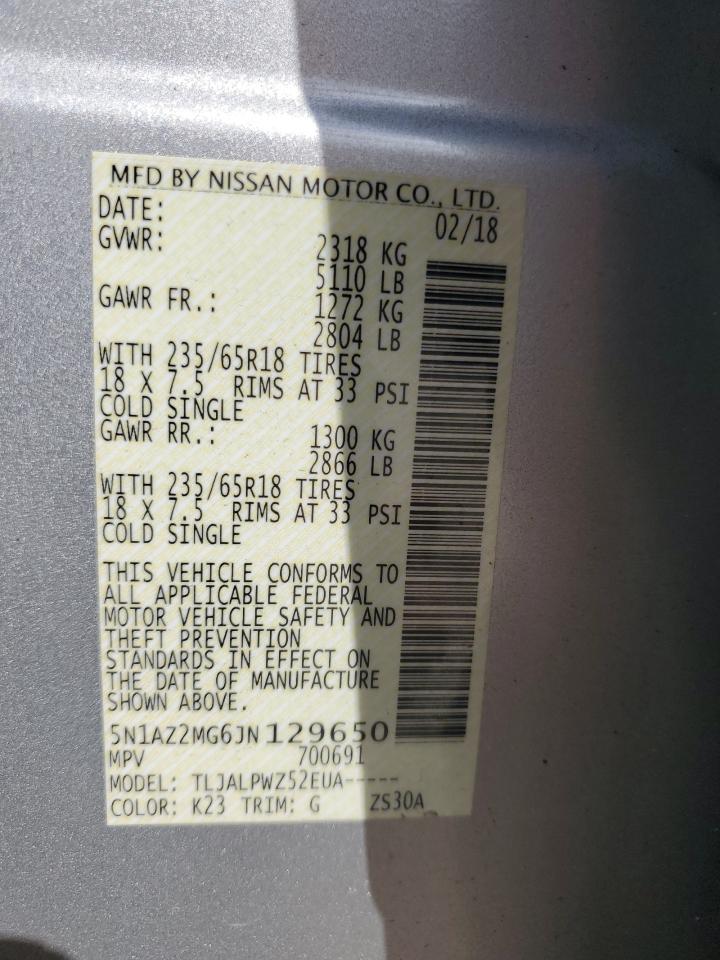 2018 Nissan Murano S VIN: 5N1AZ2MG6JN129650 Lot: 86815925