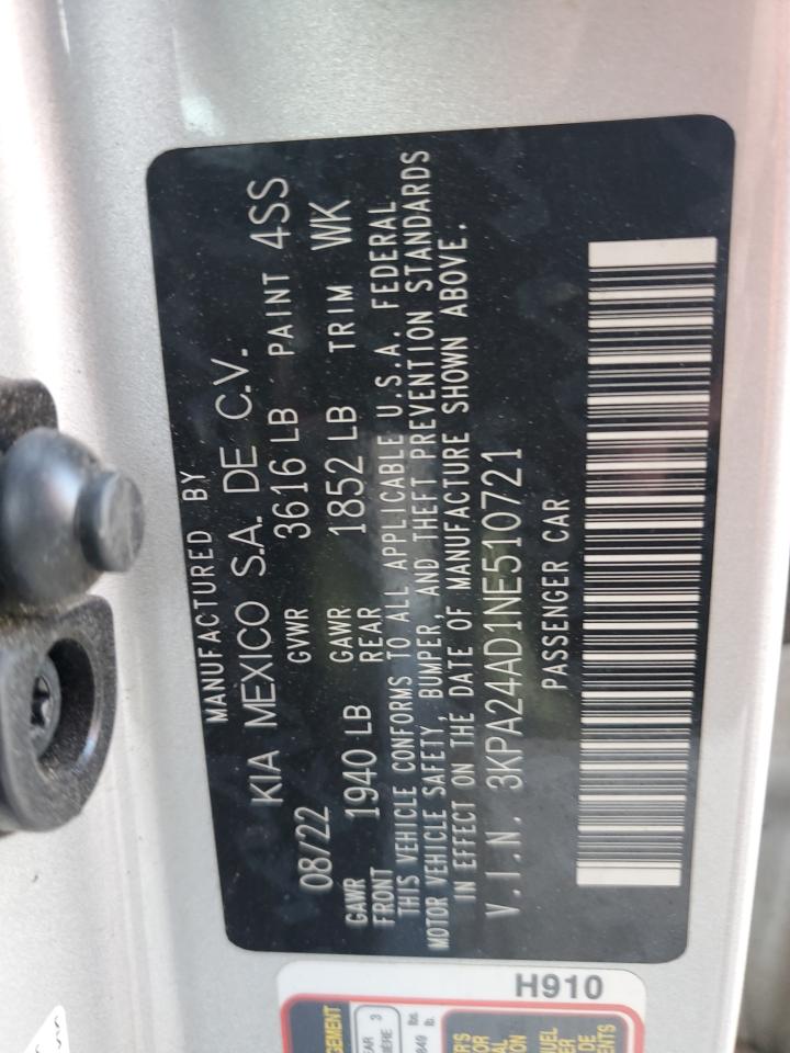 2022 Kia Rio Lx VIN: 3KPA24AD1NE510721 Lot: 86275795