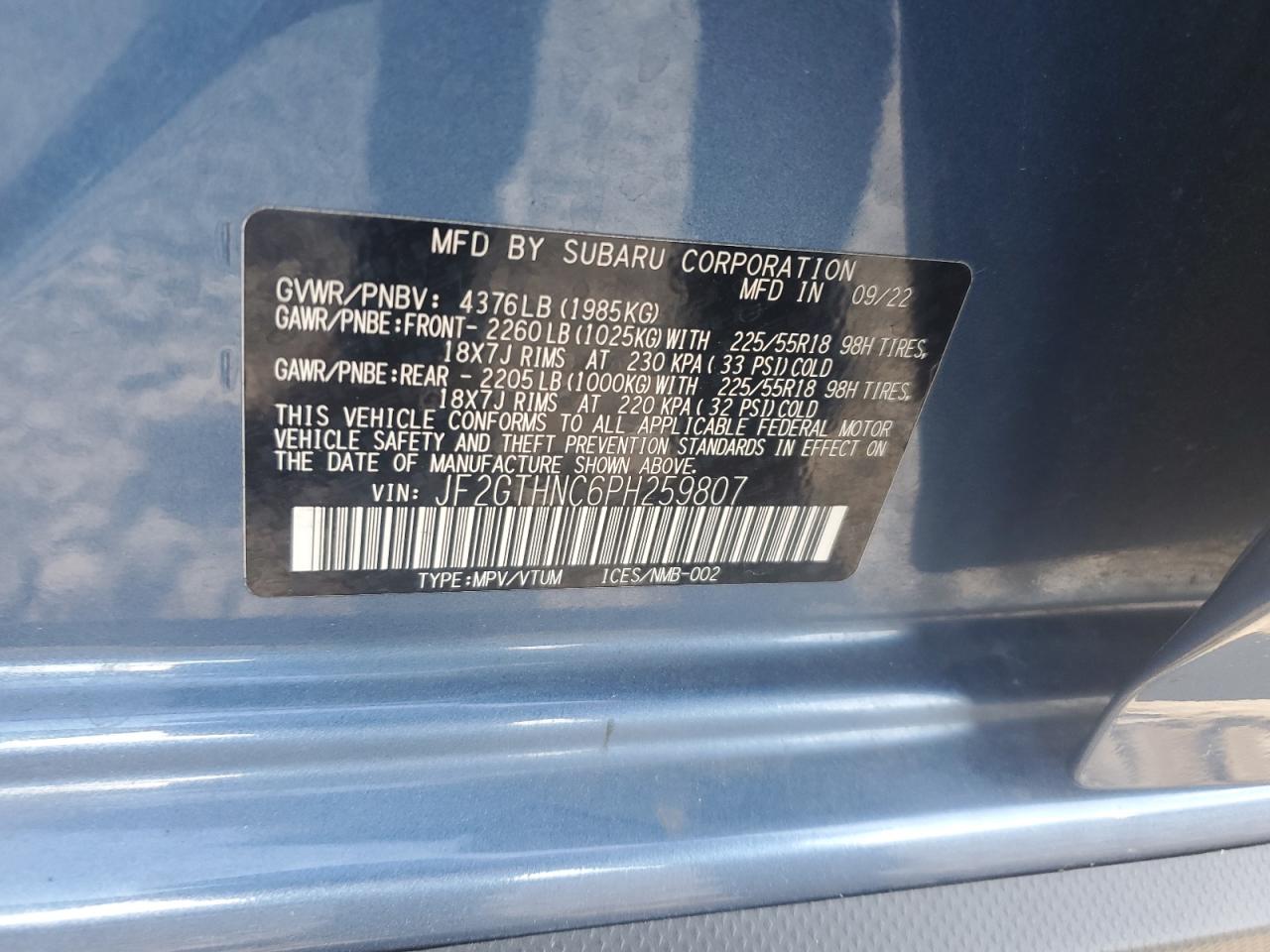 2023 Subaru Crosstrek Limited VIN: JF2GTHNC6PH259807 Lot: 85141885