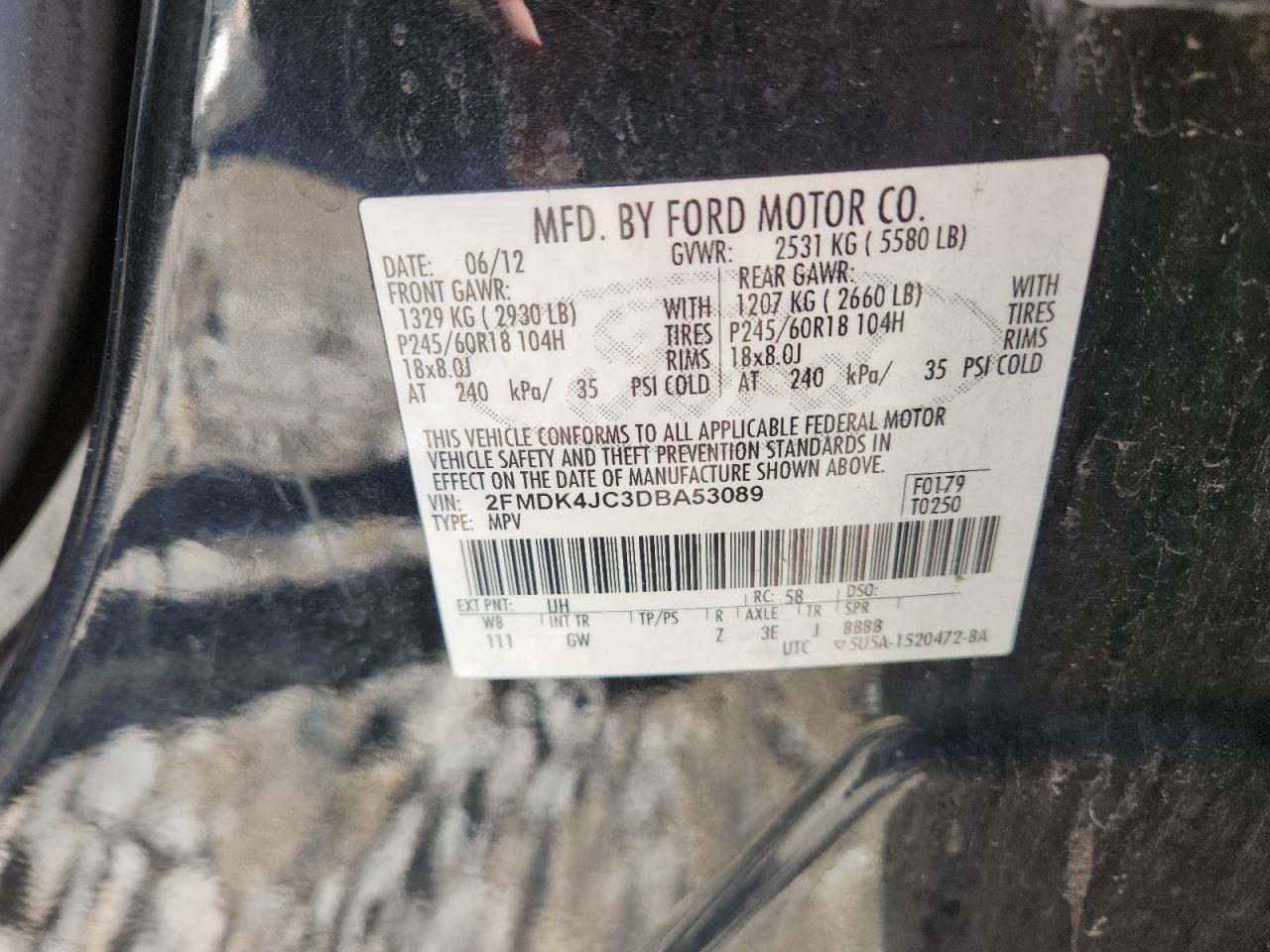 2013 Ford Edge Sel VIN: 2FMDK4JC3DBA53089 Lot: 86728445