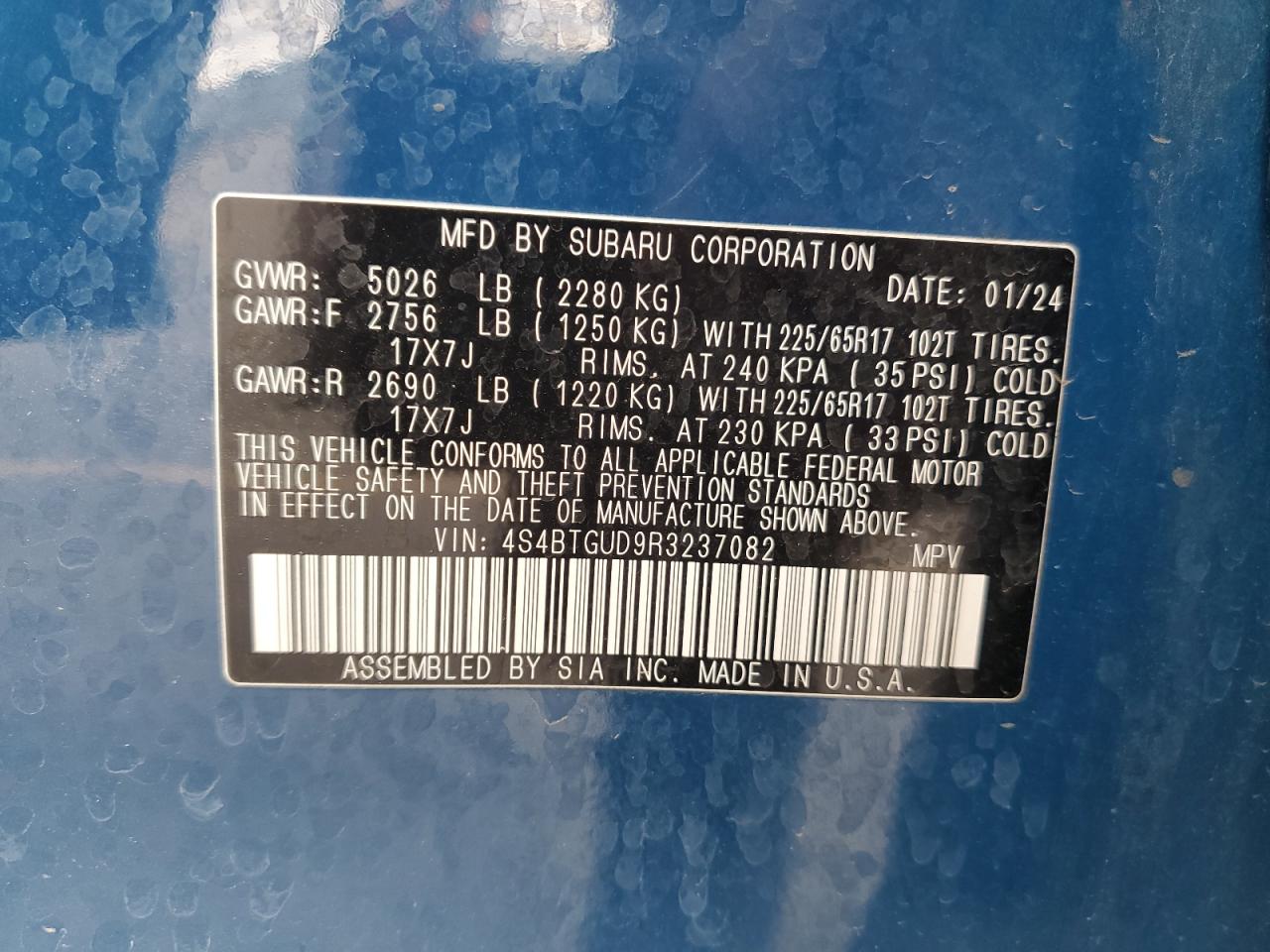 2024 Subaru Outback Wilderness VIN: 4S4BTGUD9R3237082 Lot: 82088495