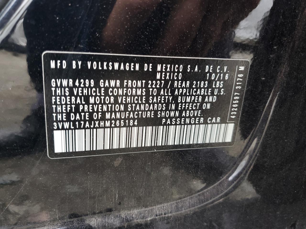 2017 Volkswagen Jetta VIN: 3VWL17AJXHM265184 Lot: 82380445