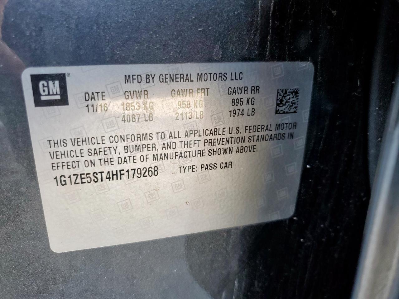 2017 Chevrolet Malibu Lt VIN: 1G1ZE5ST4HF179268 Lot: 84073055