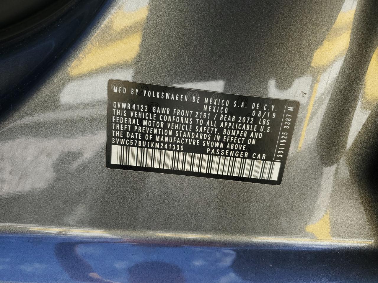 2019 Volkswagen Jetta S VIN: 3VWC57BU1KM241330 Lot: 85478345