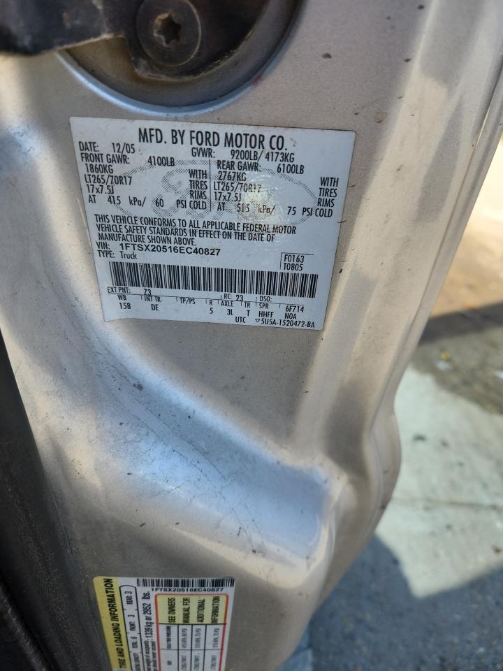 2006 Ford F250 Super Duty VIN: 1FTSX20516EC40827 Lot: 89539275