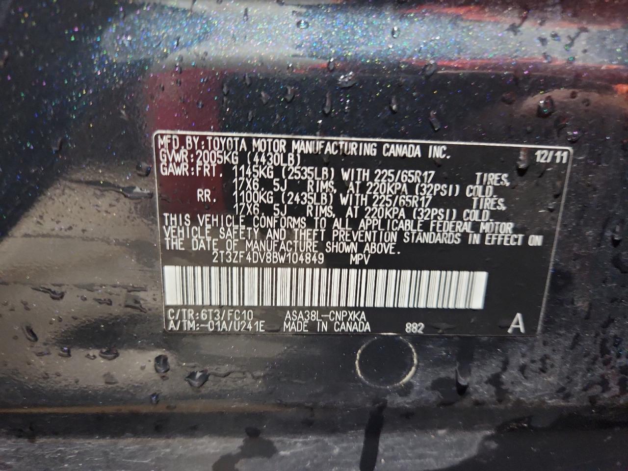 2011 Toyota Rav4 VIN: 2T3ZF4DV8BW104849 Lot: 89473415