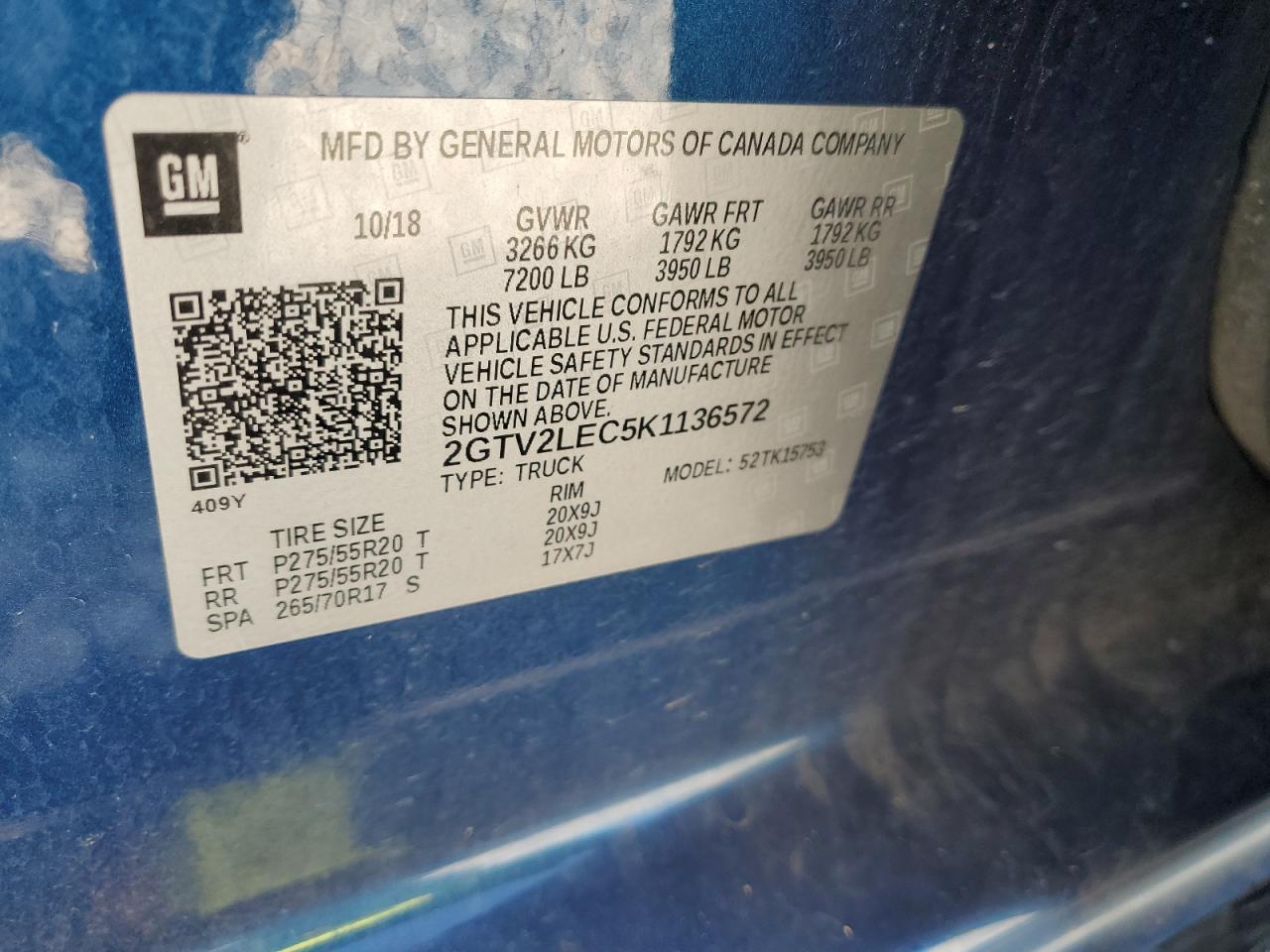 2019 GMC Sierra Limited K1500 VIN: 2GTV2LEC5K1136572 Lot: 82391045