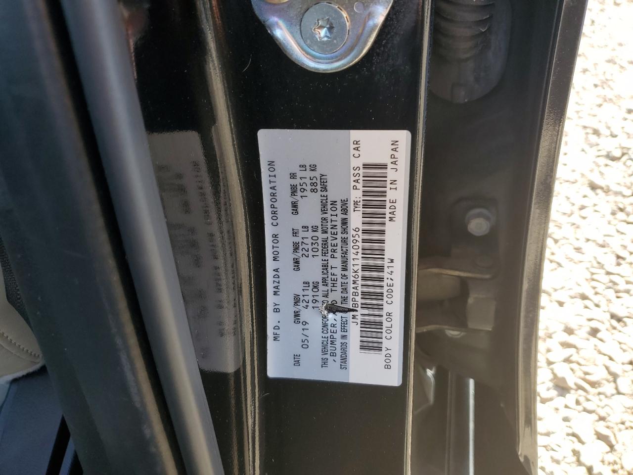 2019 Mazda 3 Select VIN: JM1BPBAM6K1140956 Lot: 87002205