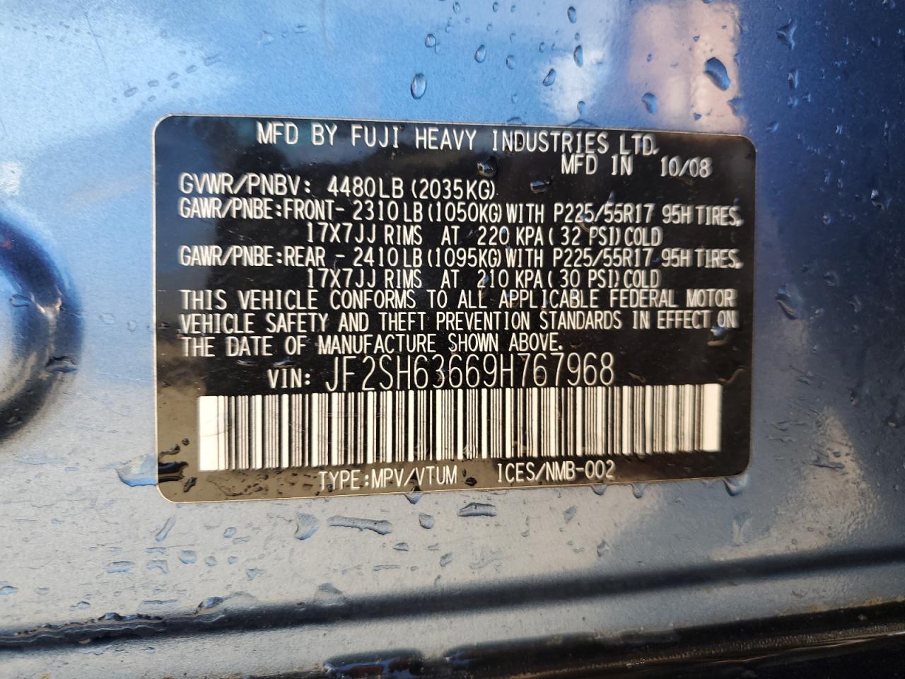 2009 Subaru Forester 2.5X Premium VIN: JF2SH63669H767968 Lot: 85102715