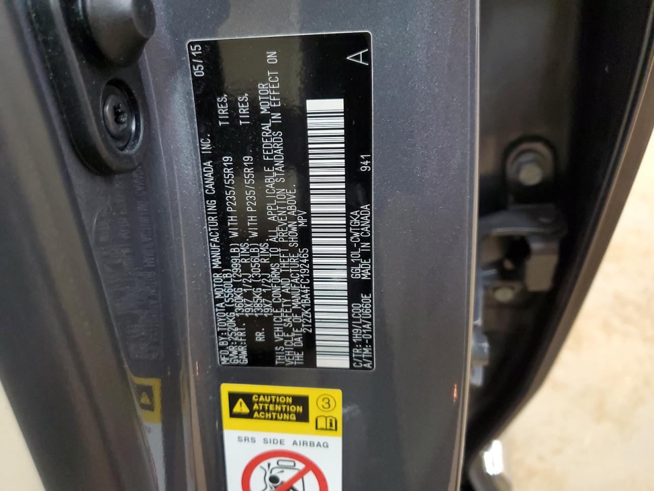 2015 Lexus Rx 350 VIN: 2T2ZK1BA4FC192465 Lot: 82648255