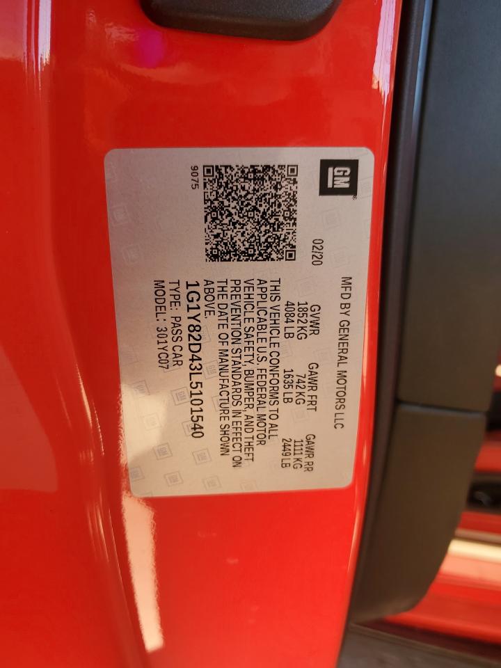 2020 Chevrolet Corvette Stingray 3Lt VIN: 1G1Y82D43L5101540 Lot: 90565135