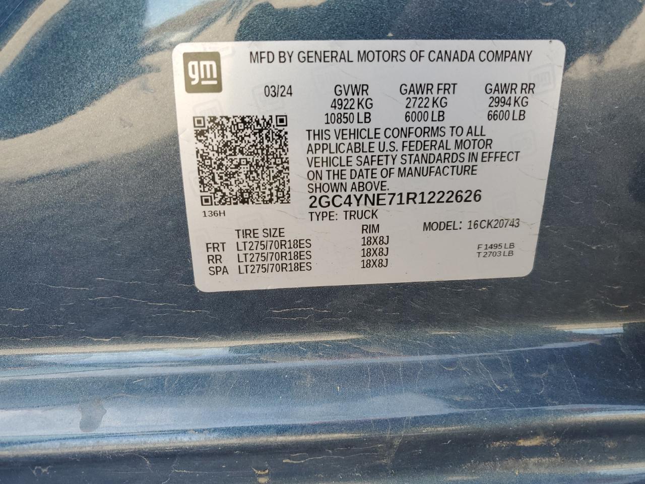 2024 Chevrolet Silverado K2500 Heavy Duty Lt VIN: 2GC4YNE71R1222626 Lot: 86835565