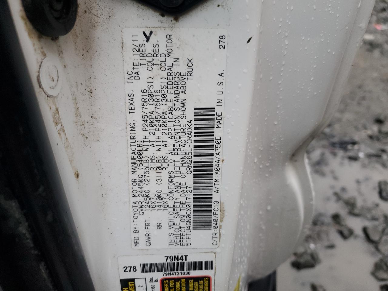 2012 Toyota Tacoma Prerunner Access Cab VIN: 5TFTU4GN0CX017127 Lot: 85542935