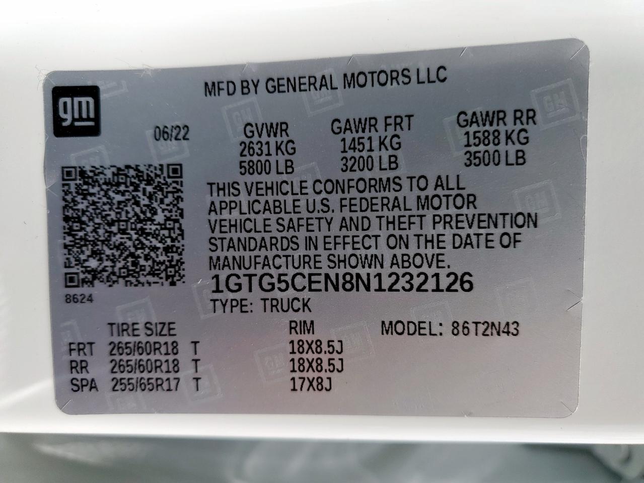 2022 GMC Canyon Elevation VIN: 1GTG5CEN8N1232126 Lot: 84564235