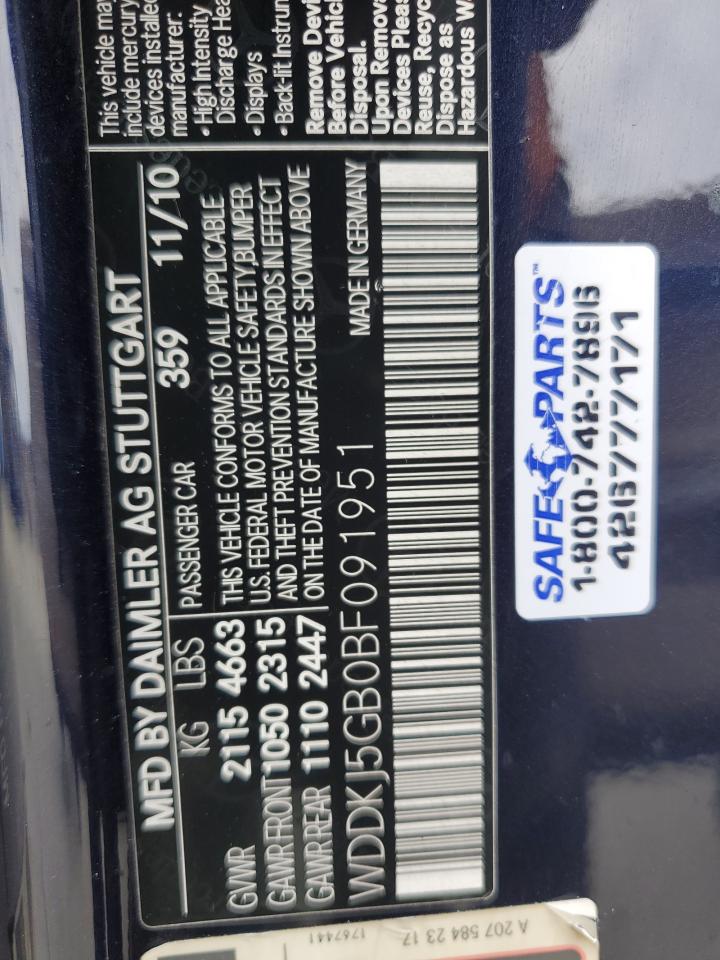 2011 Mercedes-Benz E 350 VIN: WDDKJ5GB0BF091951 Lot: 84049885