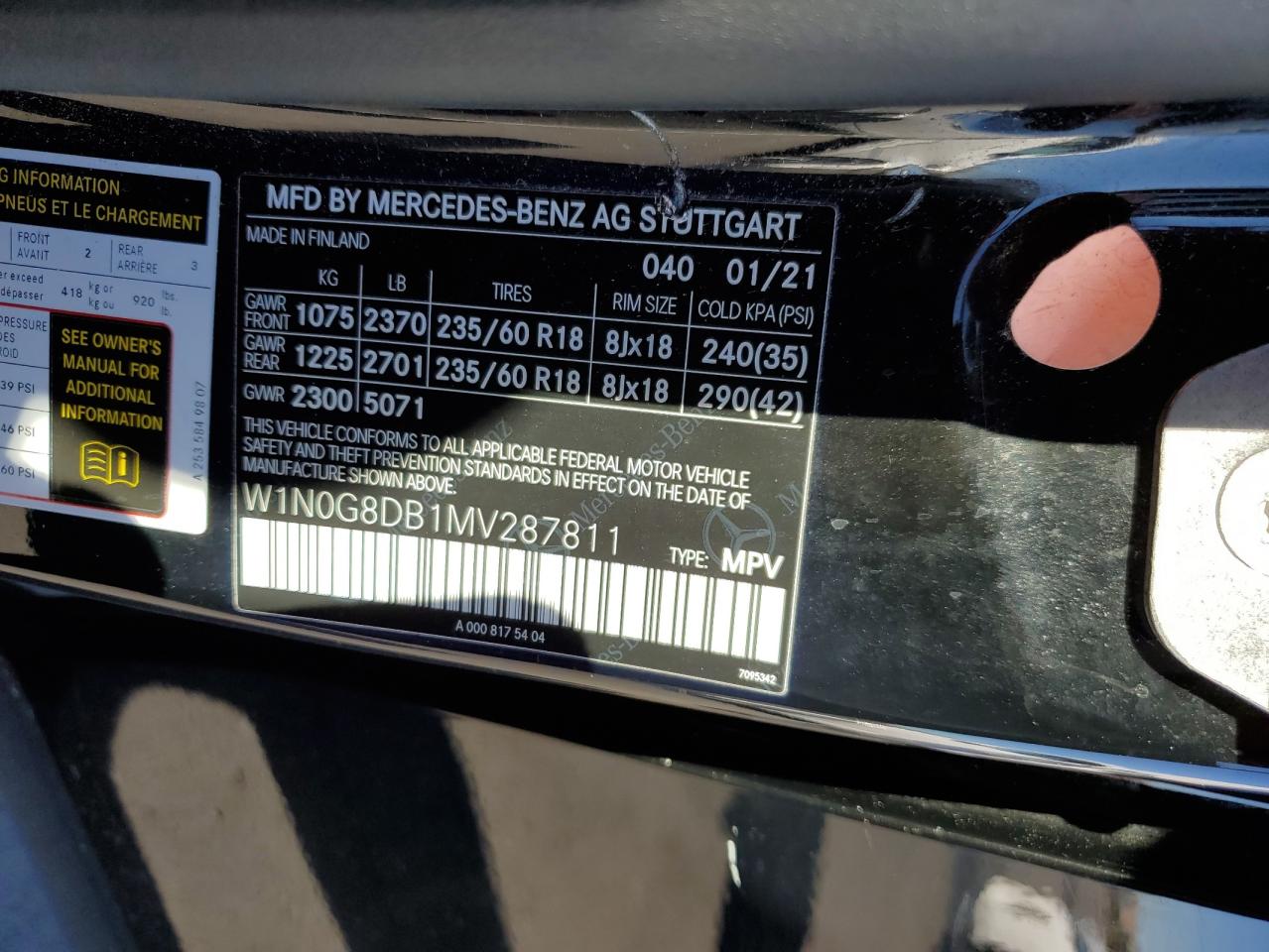 2021 Mercedes-Benz Glc 300 VIN: W1N0G8DB1MV287811 Lot: 90322175