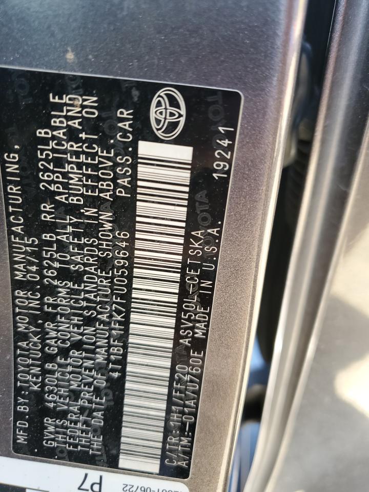 2015 Toyota Camry Le VIN: 4T1BF1FK7FU059646 Lot: 85695085