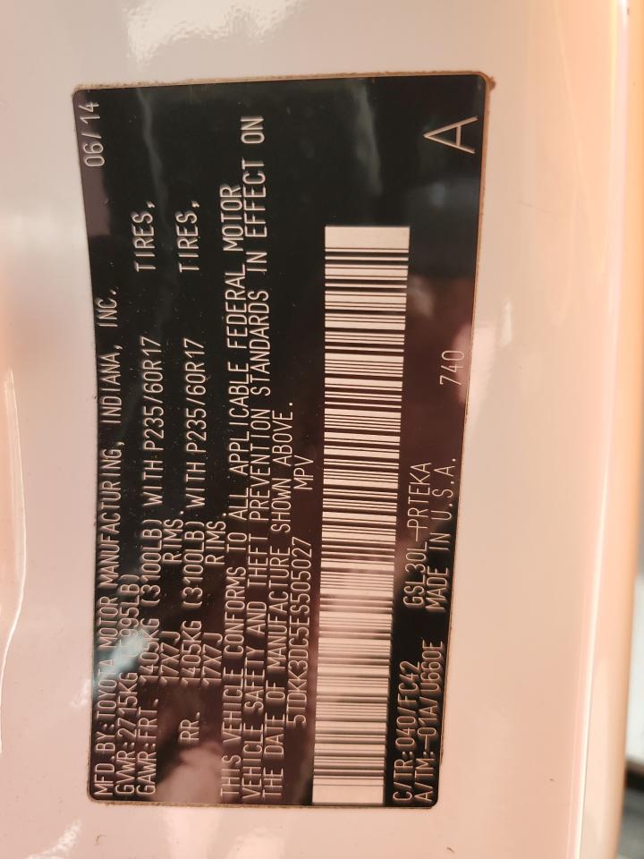 2014 Toyota Sienna Le VIN: 5TDKK3DC5ES505027 Lot: 85507545