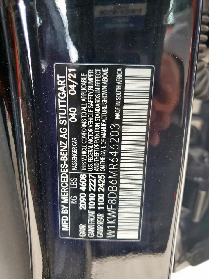 2021 Mercedes-Benz C 300 VIN: W1KWF8DB6MR646203 Lot: 83814695