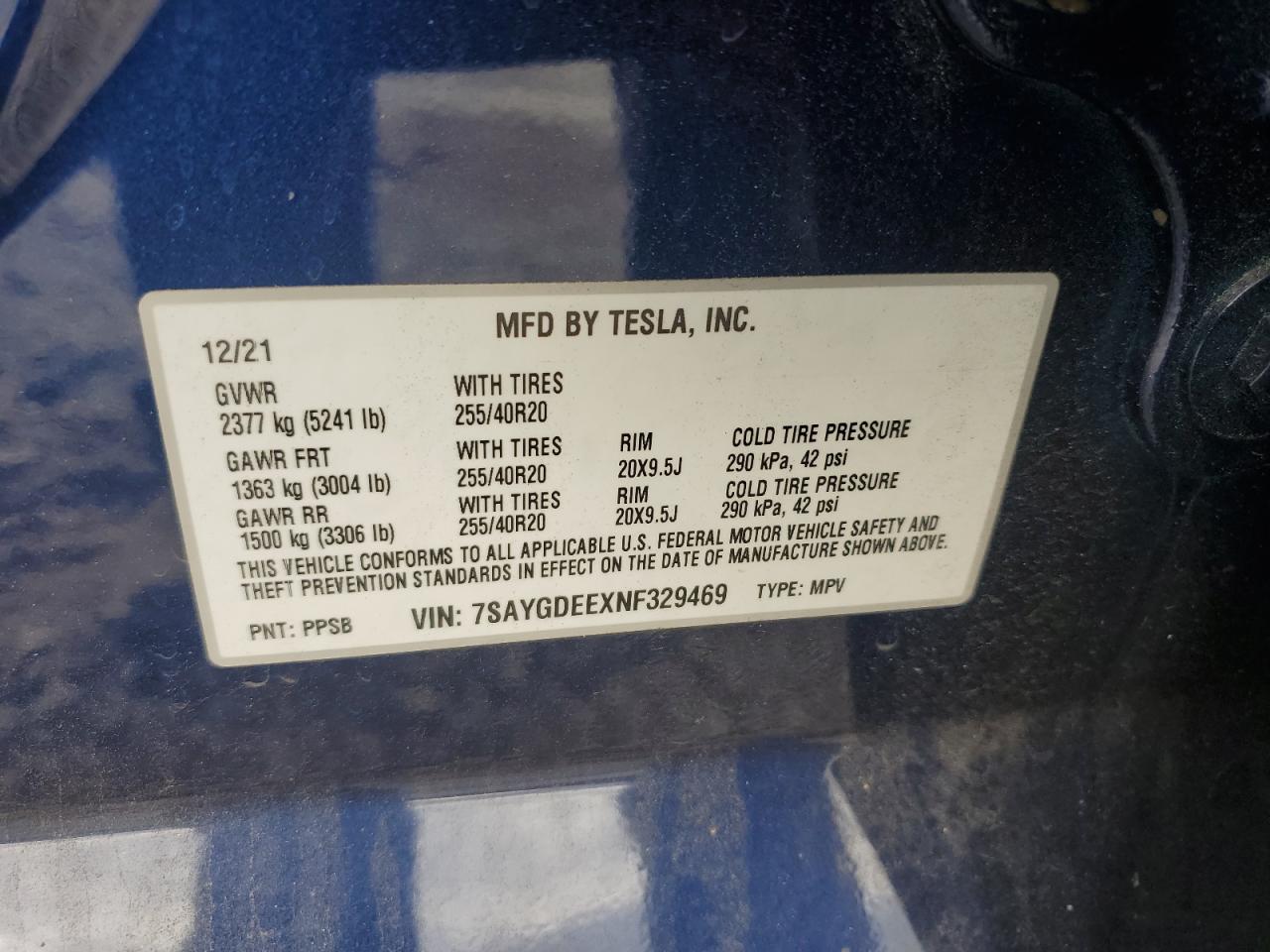 2022 Tesla Model Y VIN: 7SAYGDEEXNF329469 Lot: 82093755