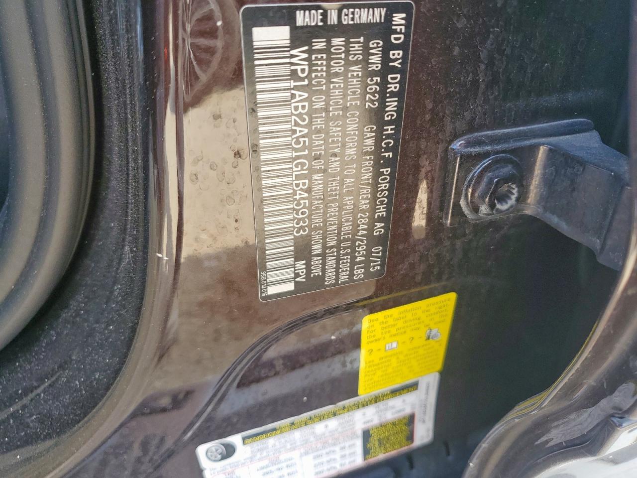 2016 Porsche Macan S VIN: WP1AB2A51GLB45933 Lot: 84063495