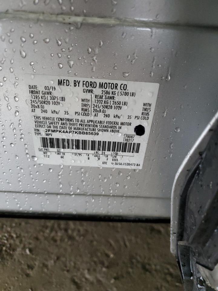 2019 Ford Edge St VIN: 2FMPK4AP7KBB85639 Lot: 90054885