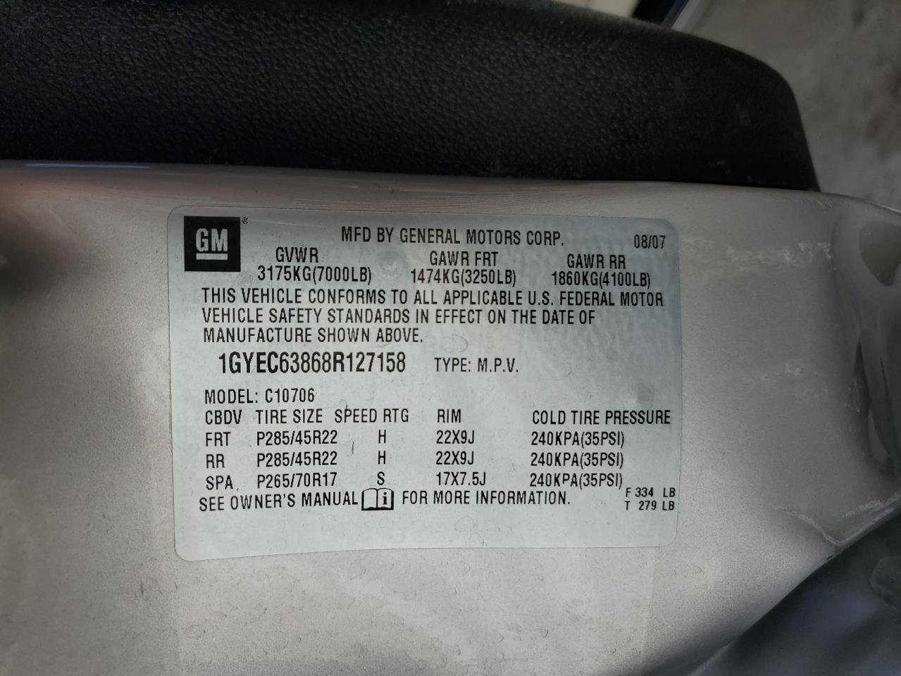 2008 Cadillac Escalade Luxury VIN: 1GYEC63868R127158 Lot: 86279685