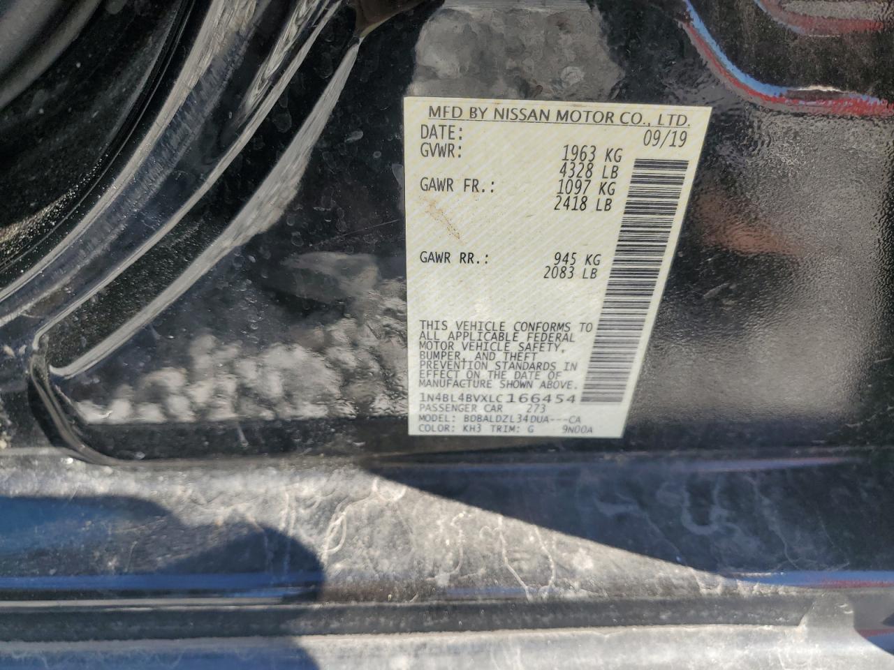 2020 Nissan Altima S VIN: 1N4BL4BVXLC166454 Lot: 81911675