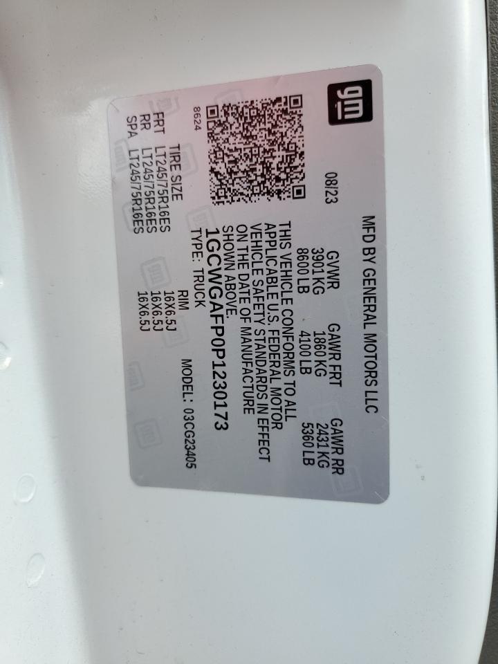 2023 Chevrolet Express G2500 VIN: 1GCWGAFP0P1230173 Lot: 84646475