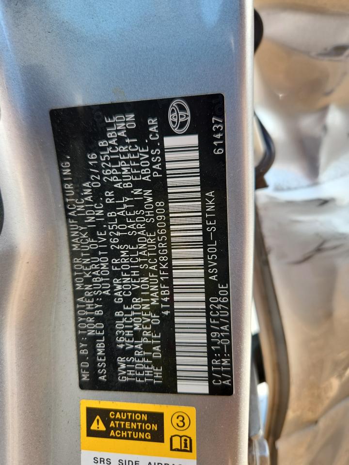 2016 Toyota Camry Le VIN: 4T4BF1FK8GR560908 Lot: 86135185