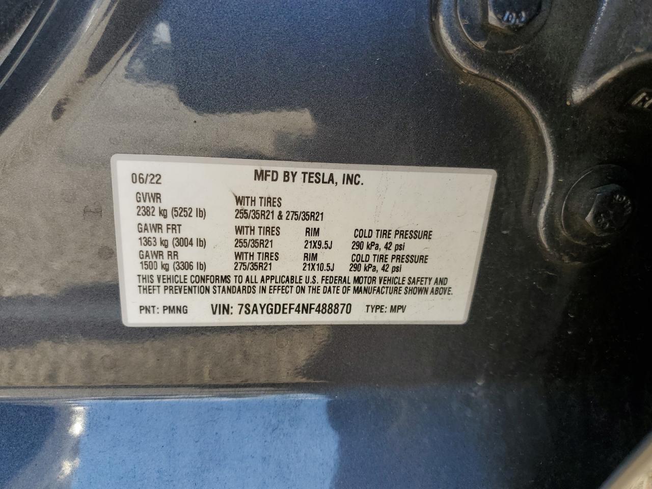 2022 Tesla Model Y VIN: 7SAYGDEF4NF488870 Lot: 89525155