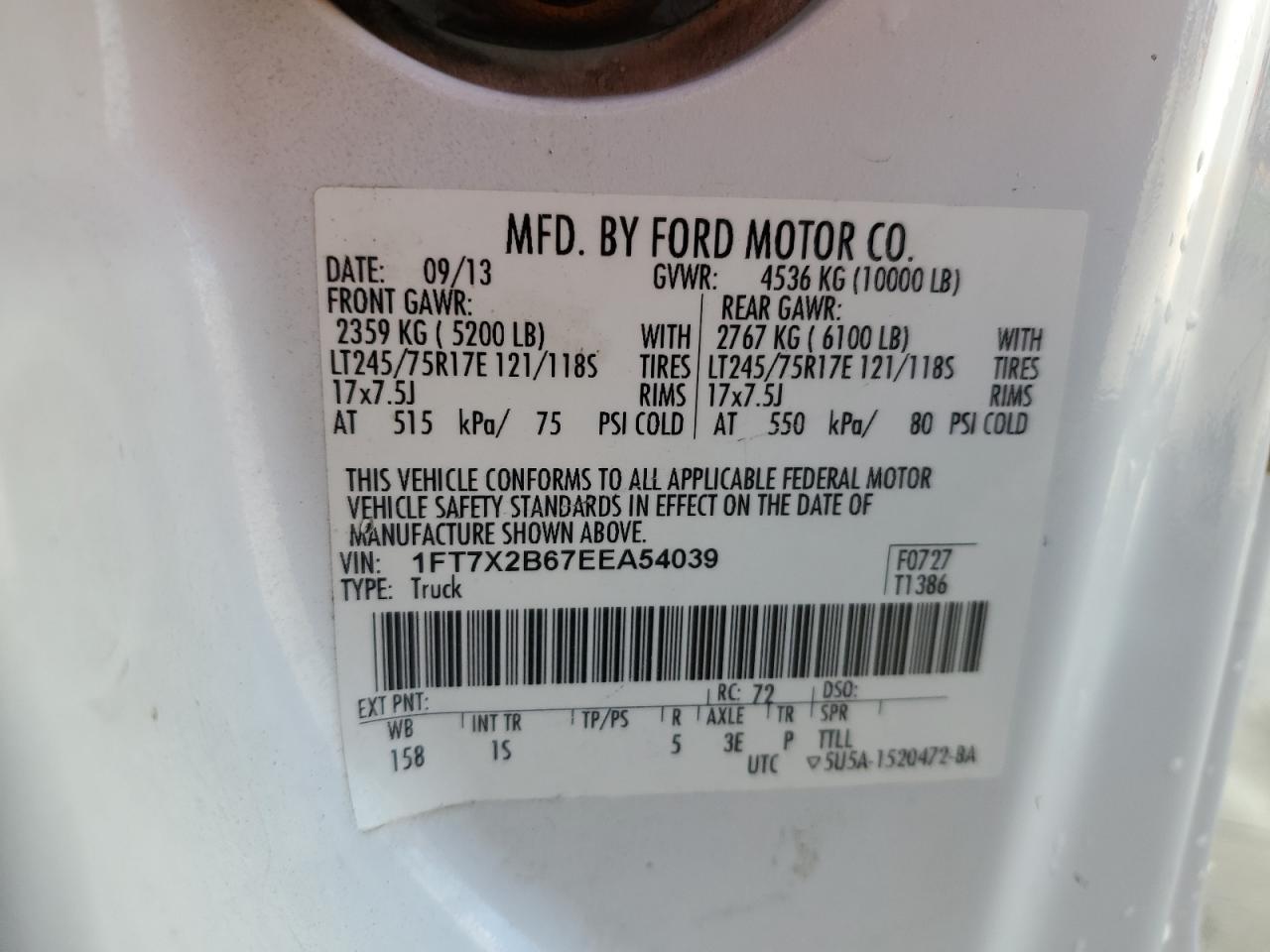 2015 Ford F250 Super Duty VIN: 1FT7X2B67EEA54039 Lot: 85317595