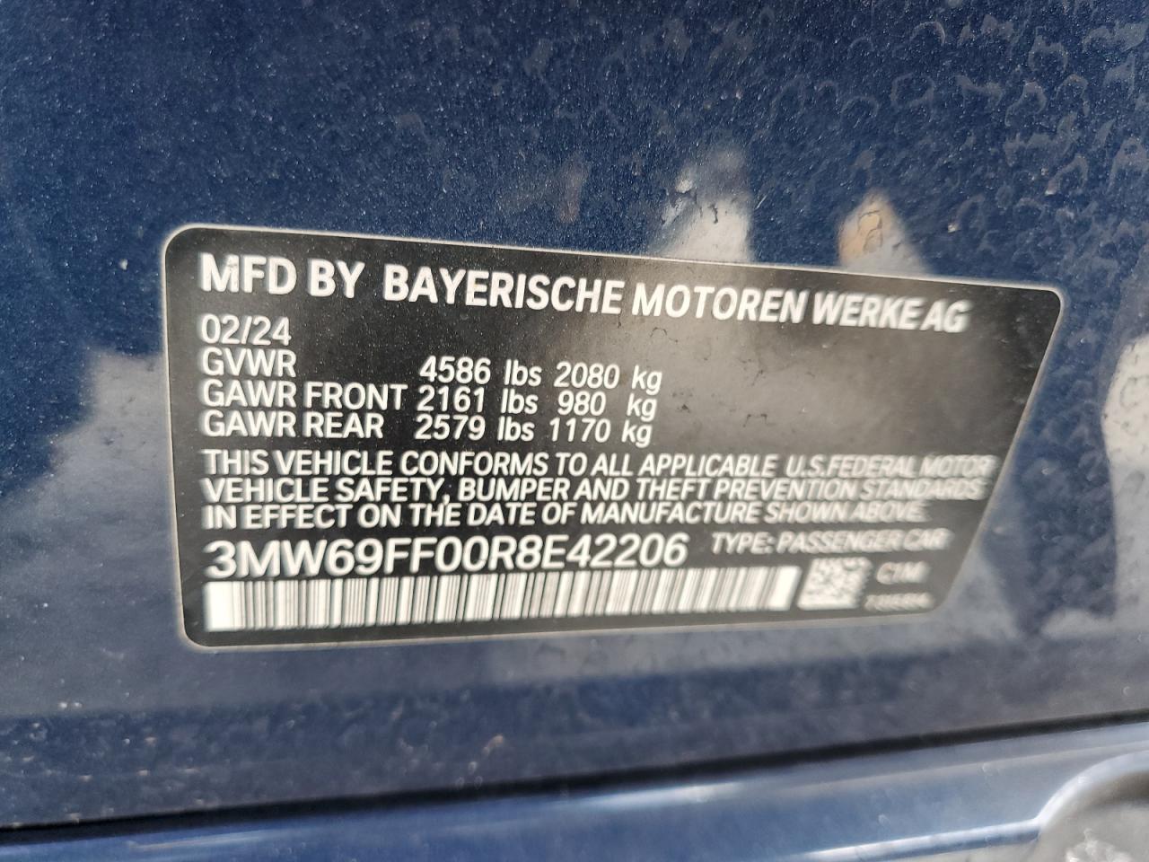 2024 BMW 330I VIN: 3MW69FF00R8E42206 Lot: 87426235