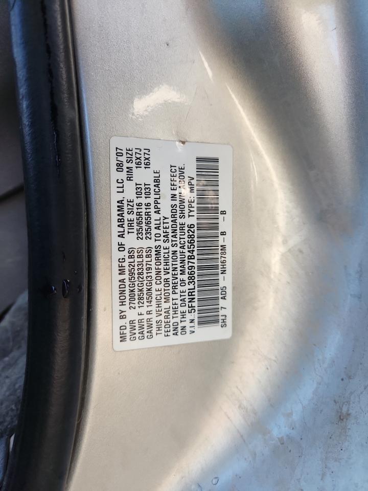 2007 Honda Odyssey Exl VIN: 5FNRL38697B456826 Lot: 85890275