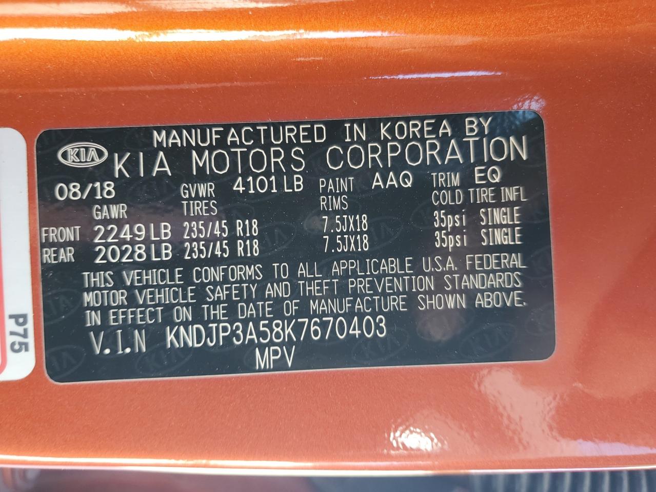 2019 Kia Soul + VIN: KNDJP3A58K7670403 Lot: 82374185