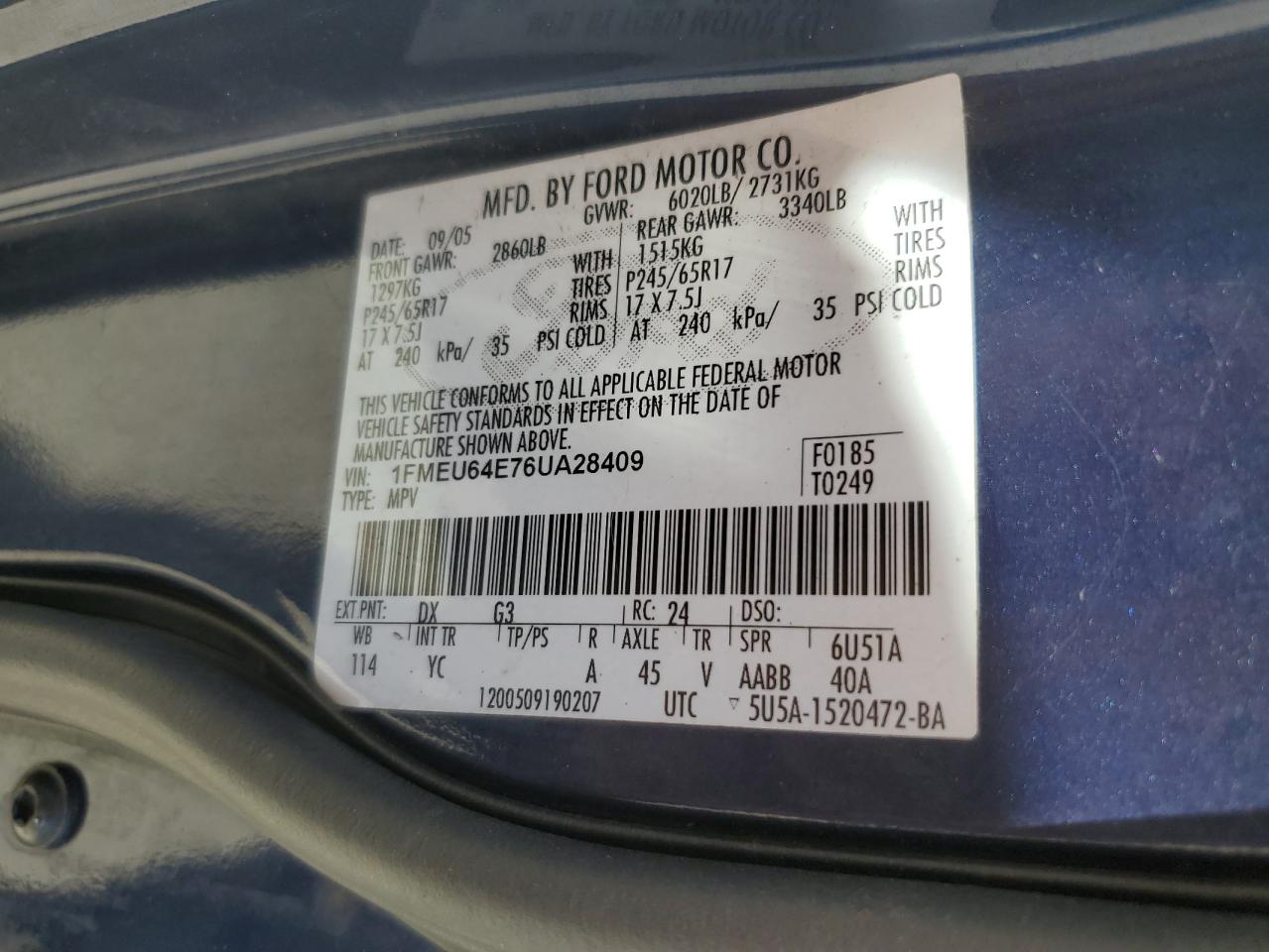 2006 Ford Explorer Eddie Bauer VIN: 1FMEU64E76UA28409 Lot: 87231095