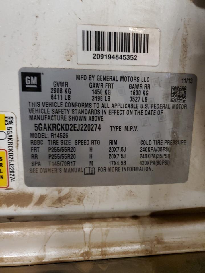 2014 Buick Enclave VIN: 5GAKRCKD2EJ220274 Lot: 82264445