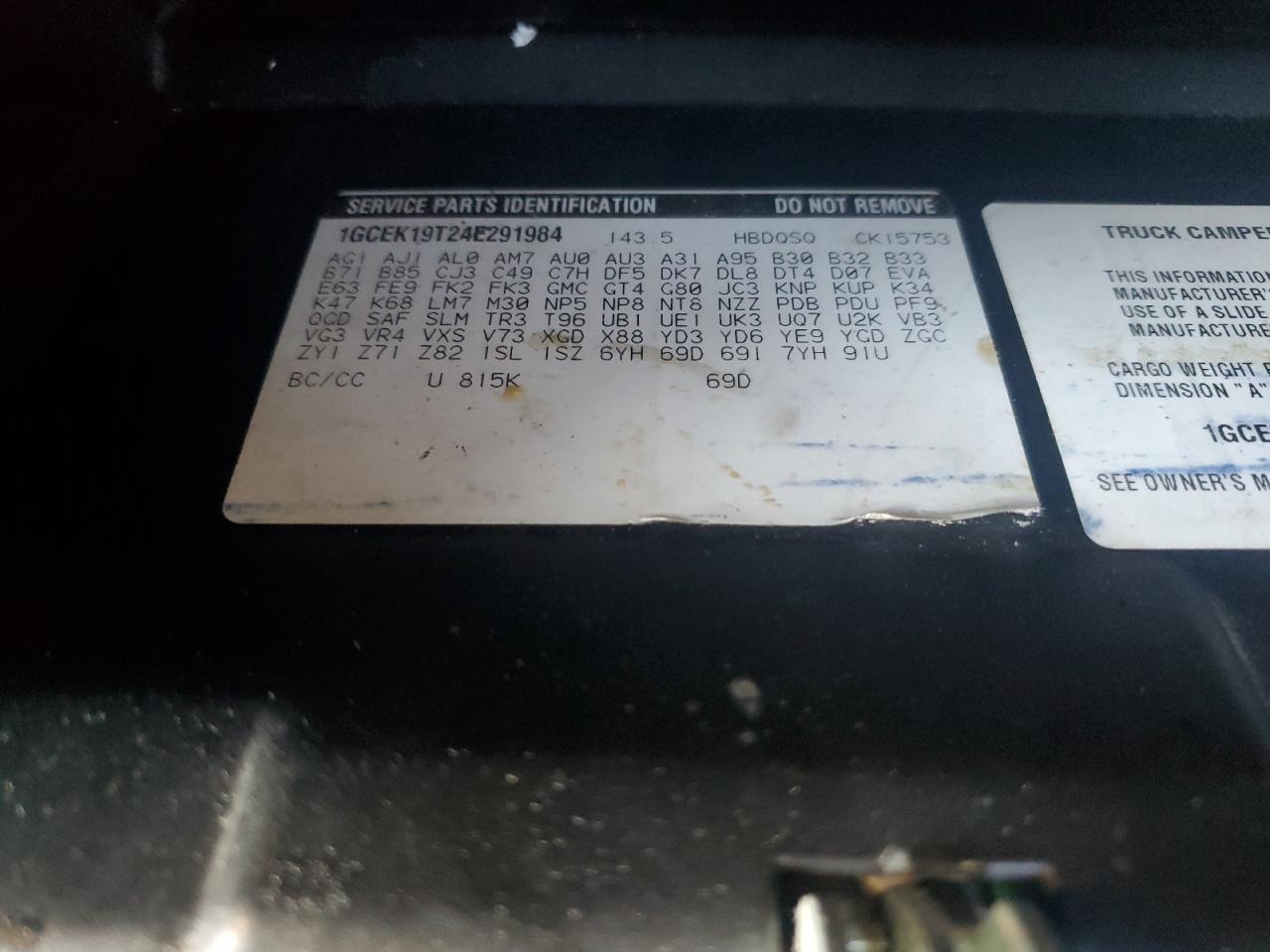 2004 Chevrolet Silverado K1500 VIN: 1GCEK19T24E291984 Lot: 90419475